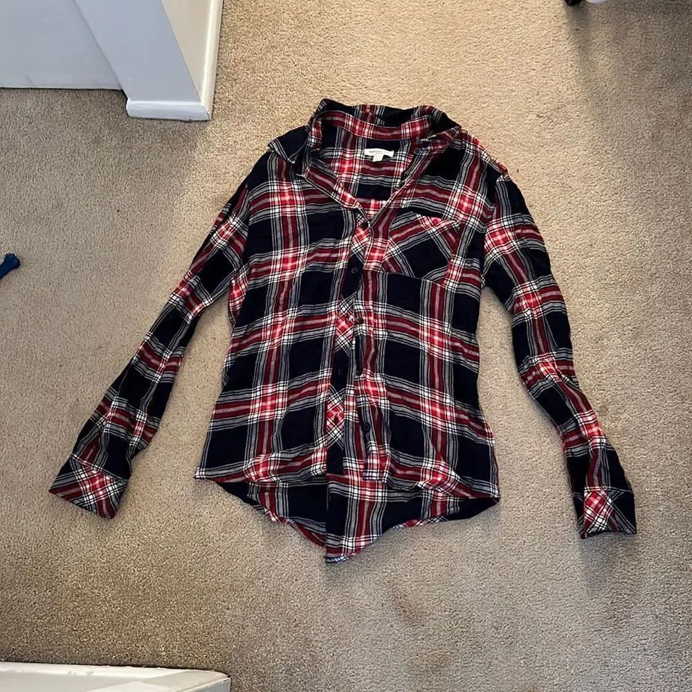New Navy Red and white small flannel